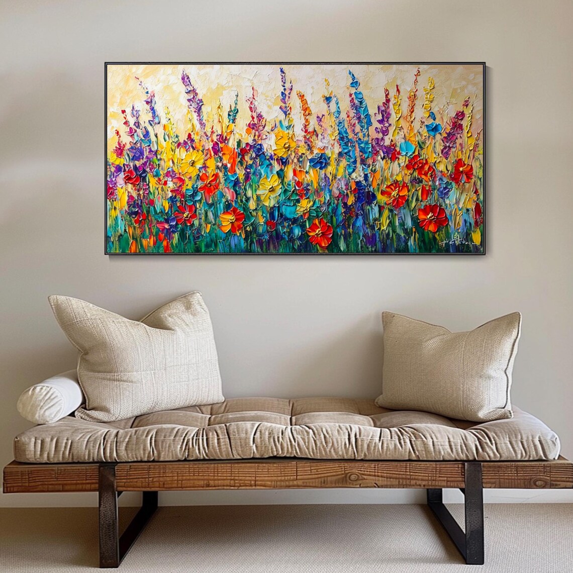 Colorful Wildflower Meadow Palette Knife Floral Oil Painting Poster - Image 4