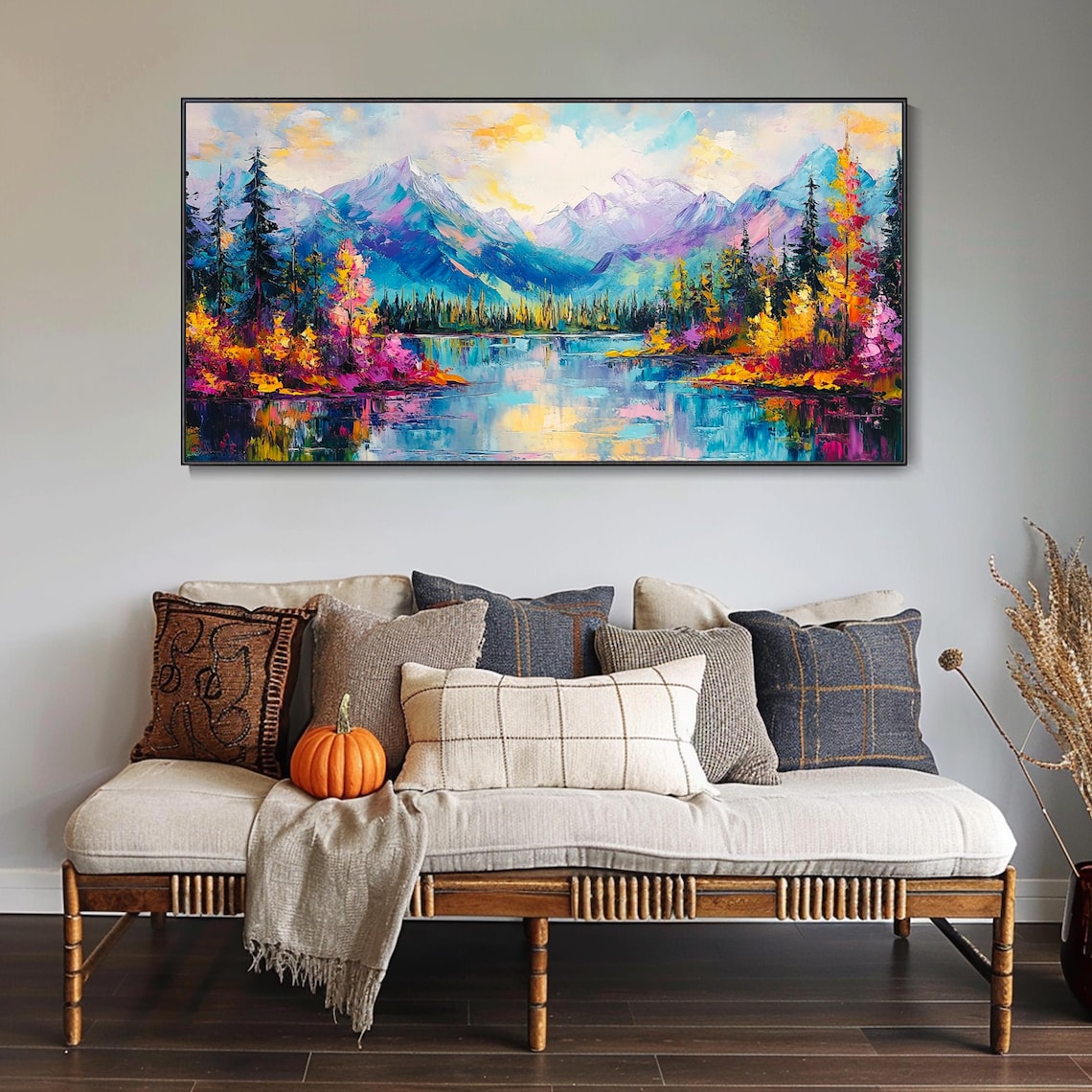 Colorful Mountain Lake Reflection Autumn Shores Landscape Poster - Image 2