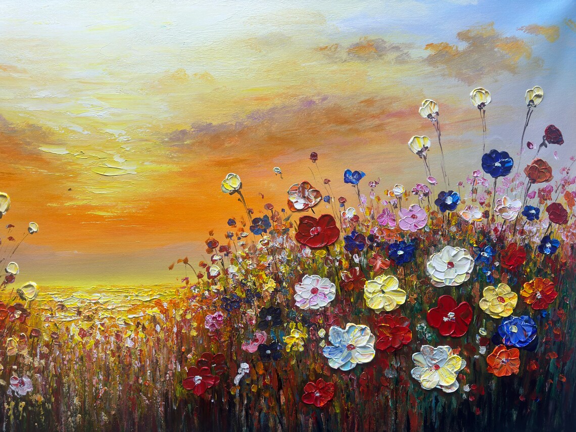 Wildflower Meadow Palette Knife Oil Painting Print - Image 2