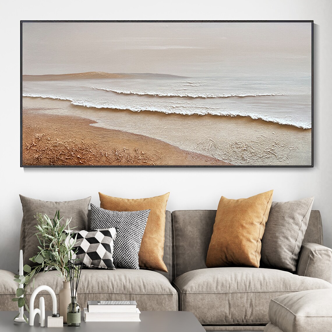 Wabi Sabi Scenic Oil Painting, Abstract Beach Print - Image 2
