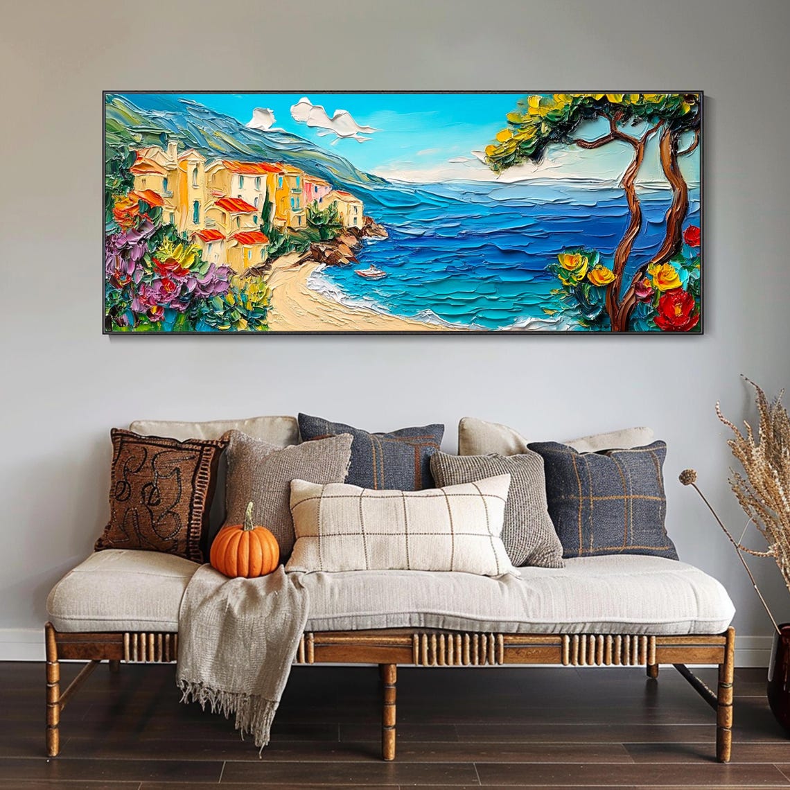Mediterranean Coastal Village Cliff Turquoise Sea Landscape Poster - Image 2