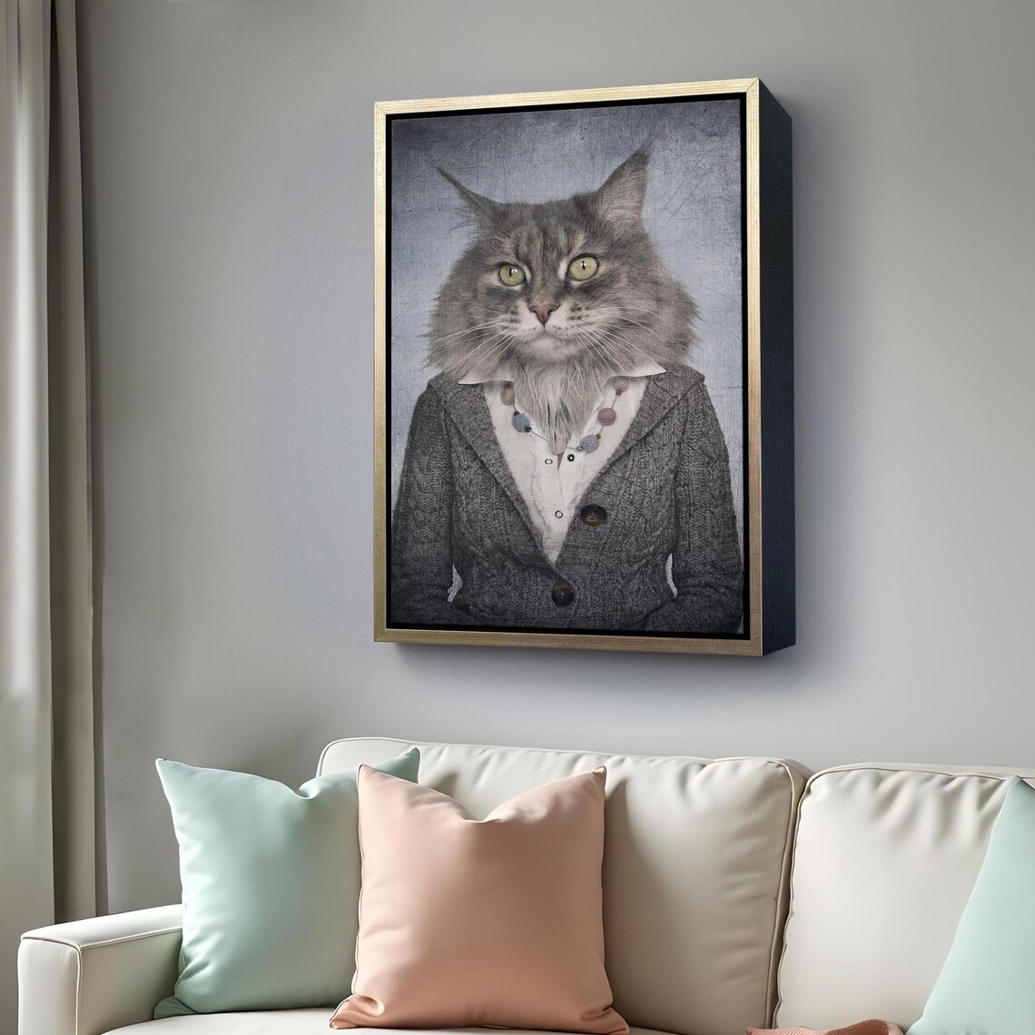Funny Cat Headed Woman Portrait Painting Whimsical Animal Art Print Poster - Image 4