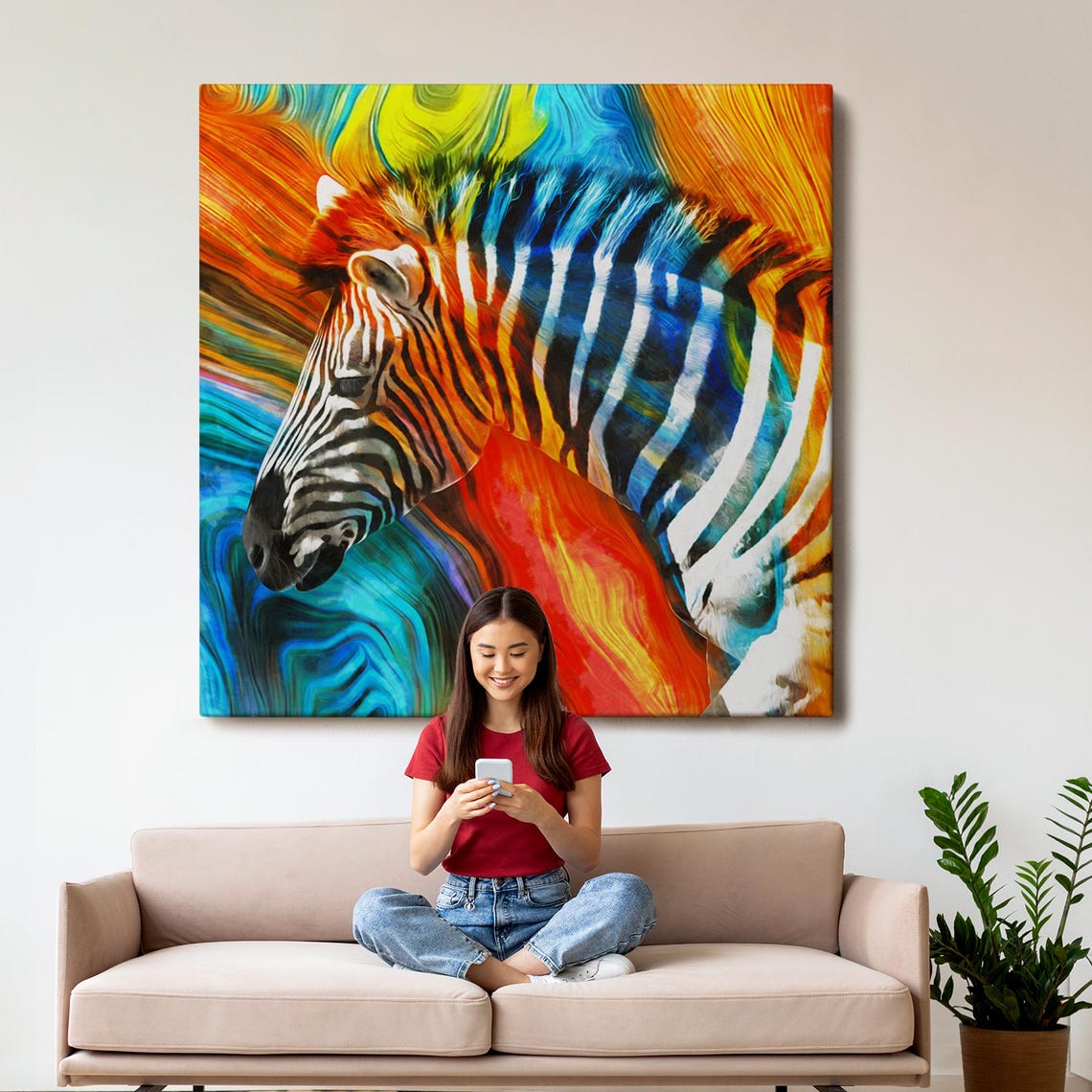 Zebra Profile Psychedelic Colorful Swirl Abstract Animal Art Poster - Image 3