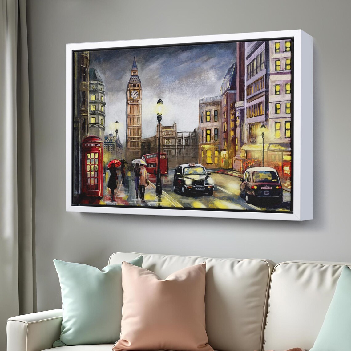London Night Big Ben Red Phone Booth Rainy Street City Lights Poster - Image 3