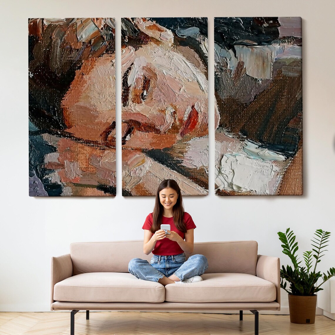 Sleeping Woman Impasto Oil Portrait Dreamy Textured Art Painting Wall Poster - Image 2