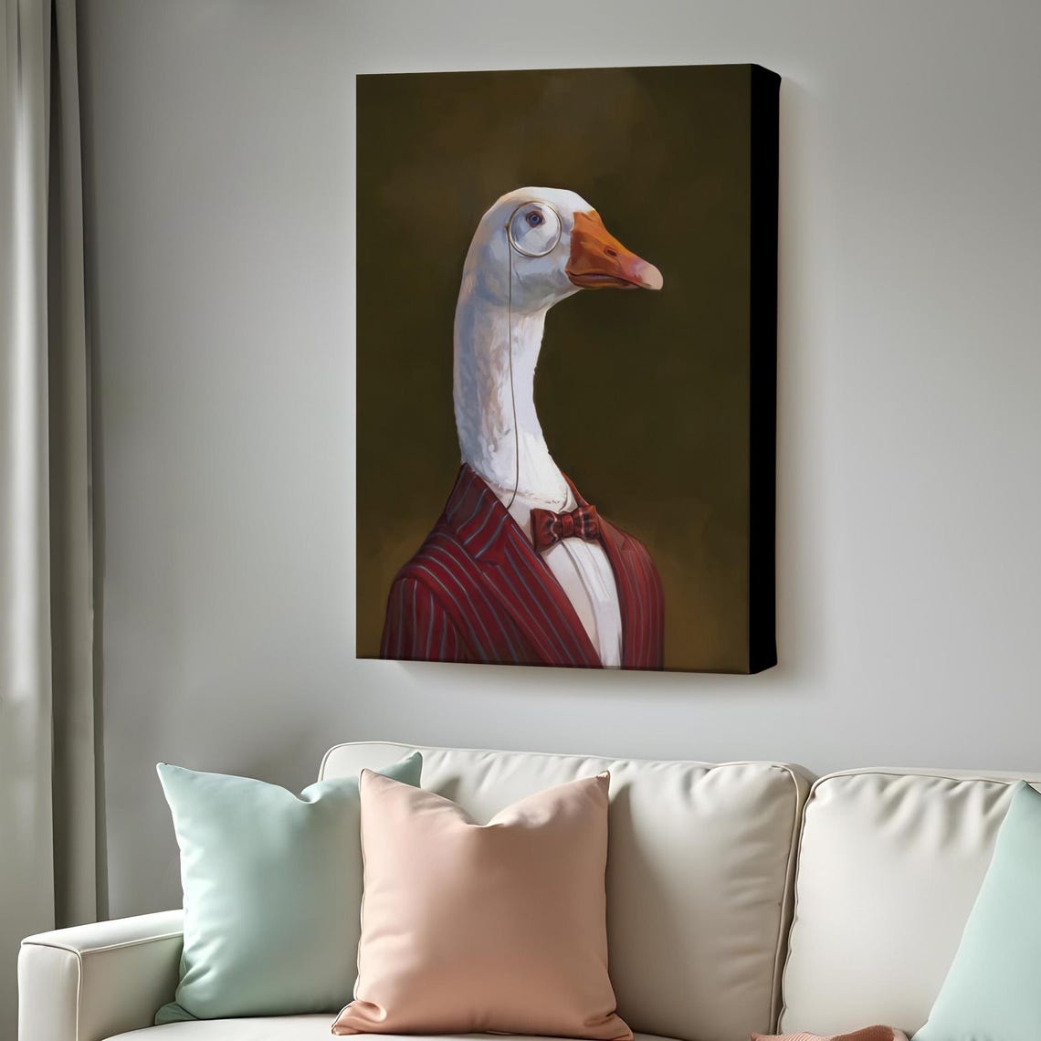 Goose In Pinstripe Suit Bow Tie Monocle Quirky Portrait Animal Poster