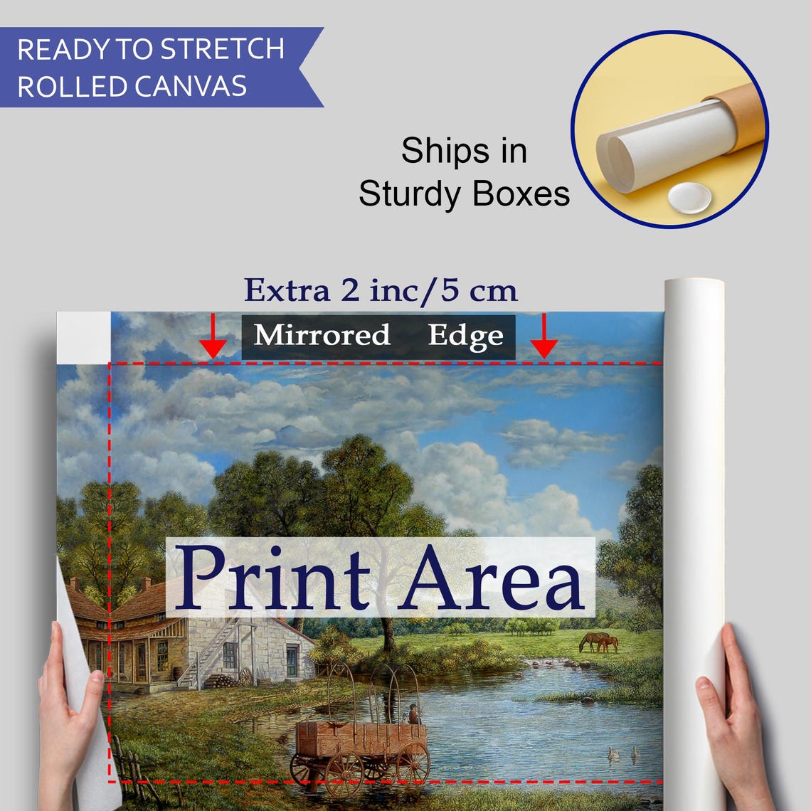 Village And Stream Landscape Decorative Wall Painting Nature Decor Nature Print Landscape Wall Table - Image 4