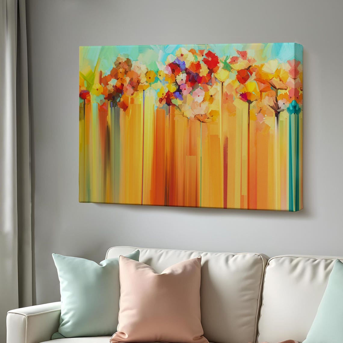 Abstract Orange Blossom Tall Stems Sunny Modern Floral Art Poster