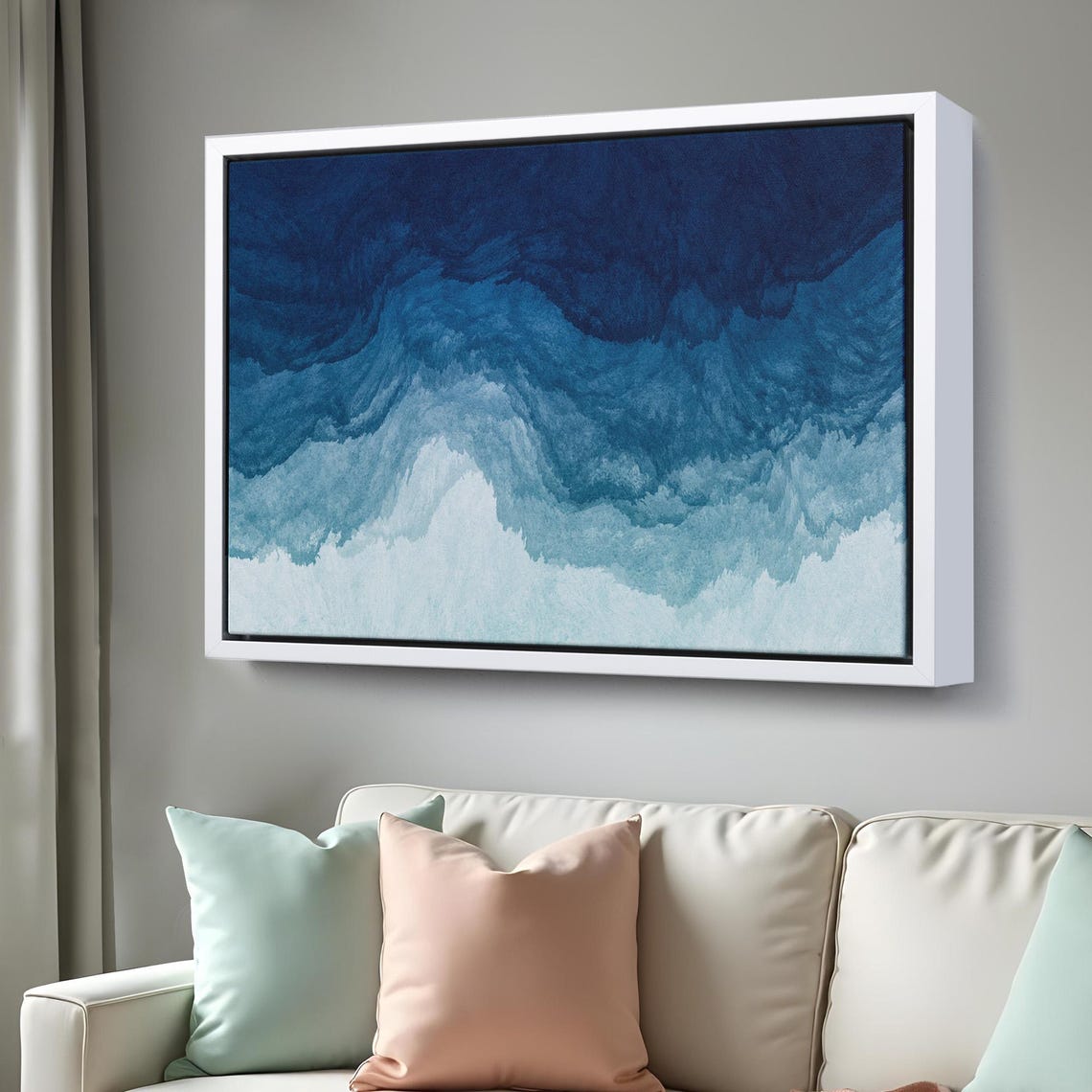 Blue Watercolor Ocean Waves Gradient Relaxing Coastal Art Poster - Image 3