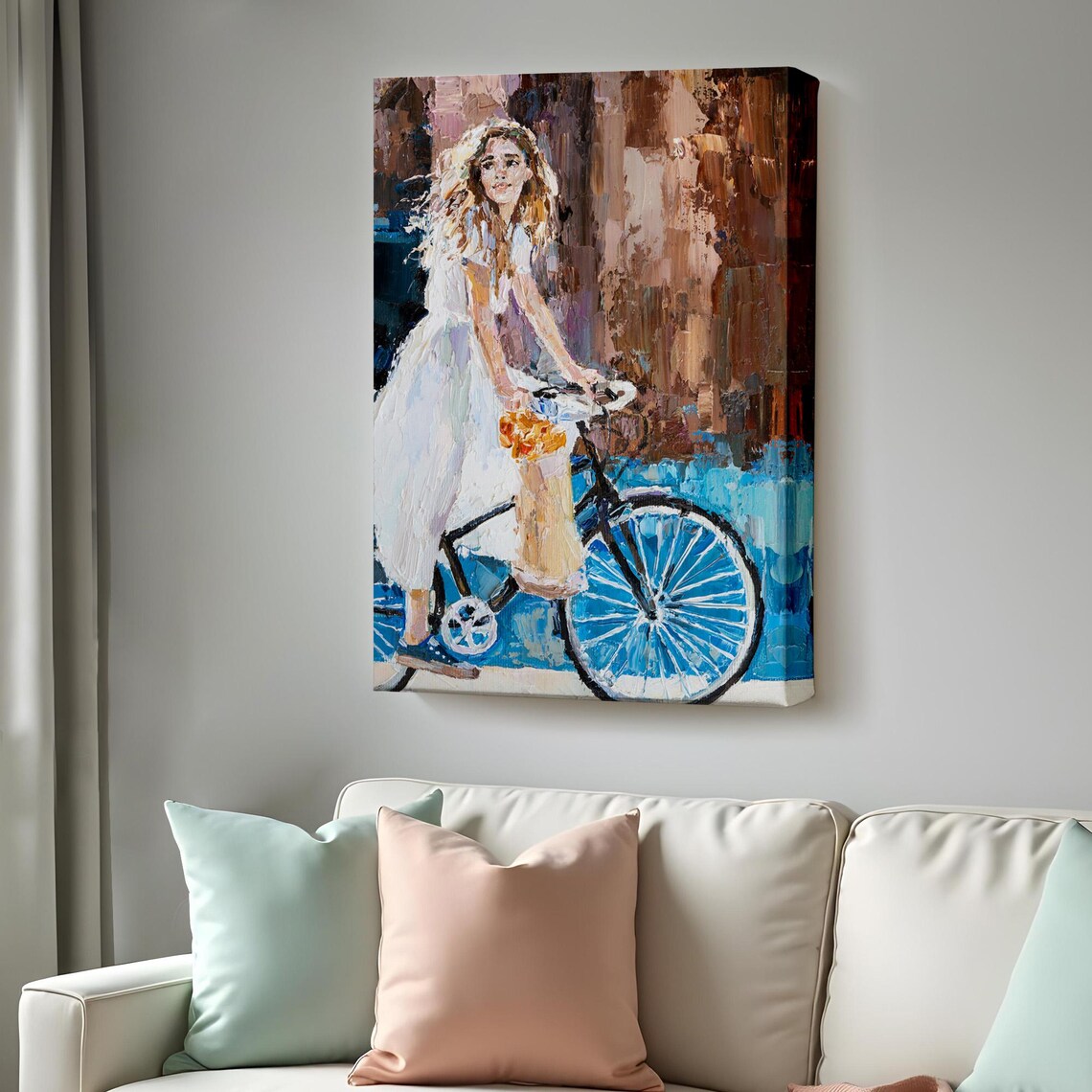 Girl In White Dress Riding Bicycle Impressionist Summer Joy Wall Art