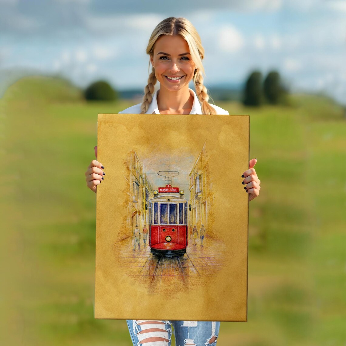 Istanbul Red Historic Tram Taksim Tunel Golden Street Art Poster - Image 5