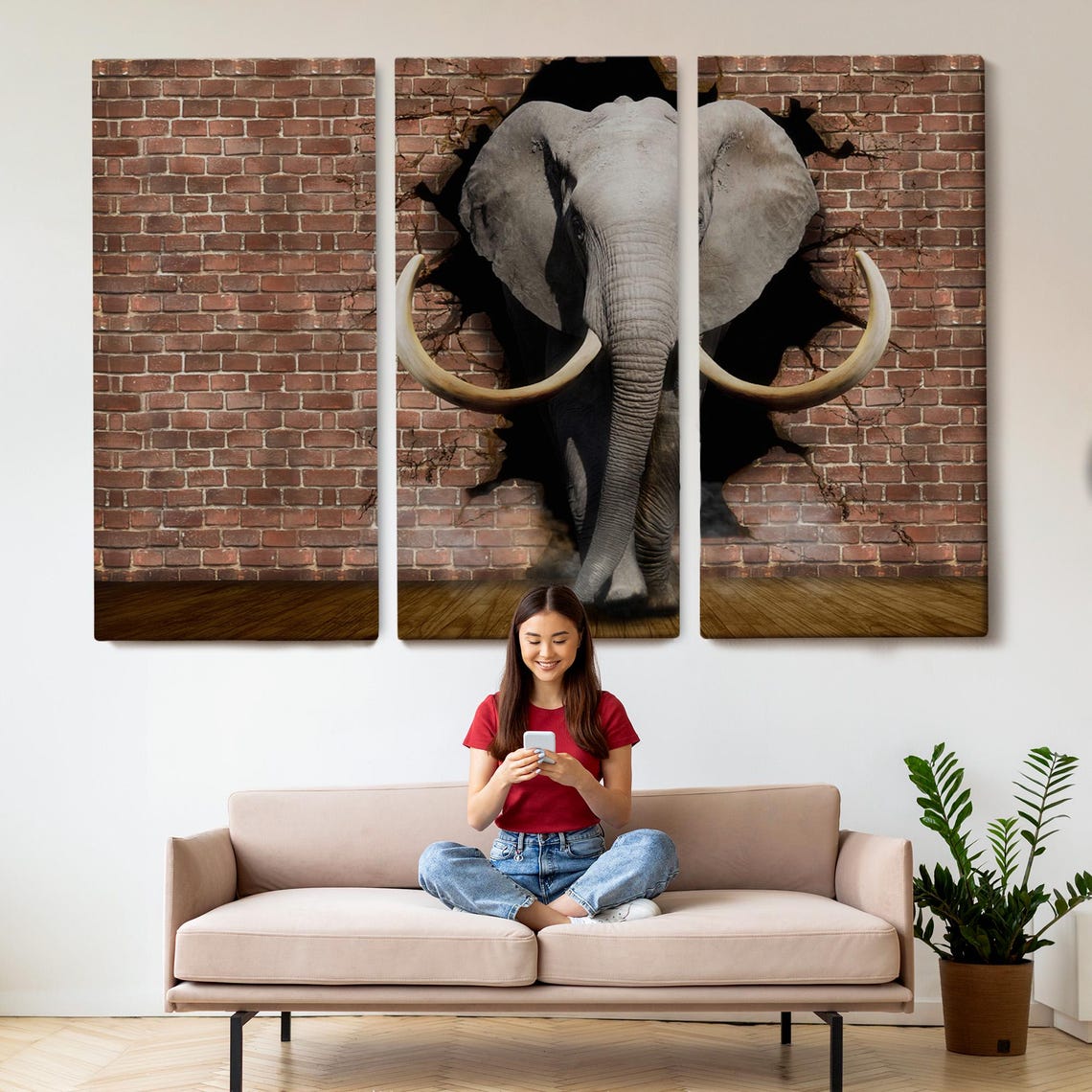 Elephant Breaking Brick Wall 3D Effect Bold Animal Wall Art Poster - Image 2