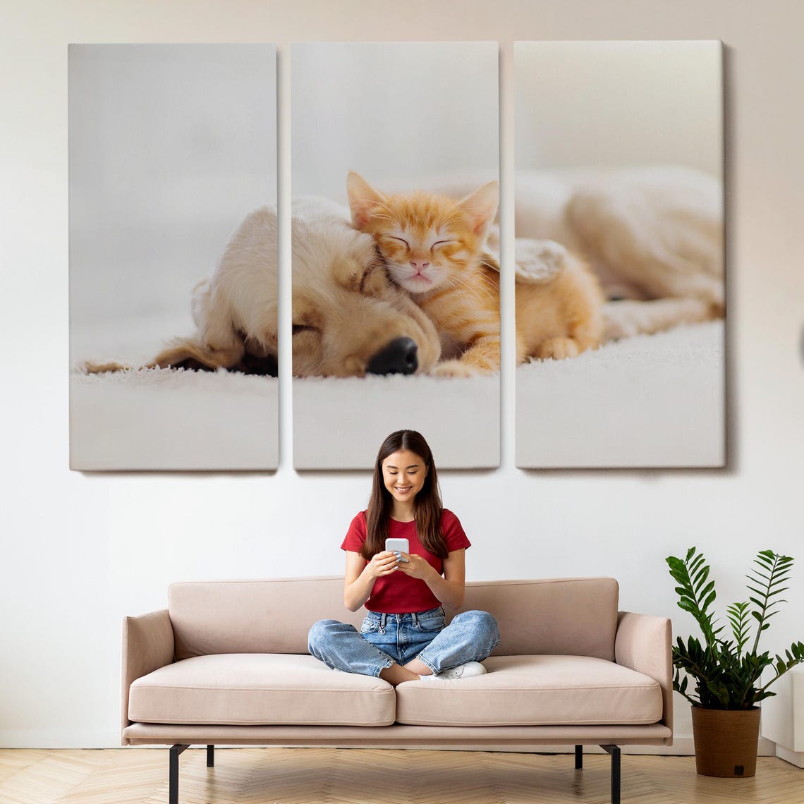 Golden Retriever Sleeping with Orange Kitten Cute Pets Photo Poster - Image 2