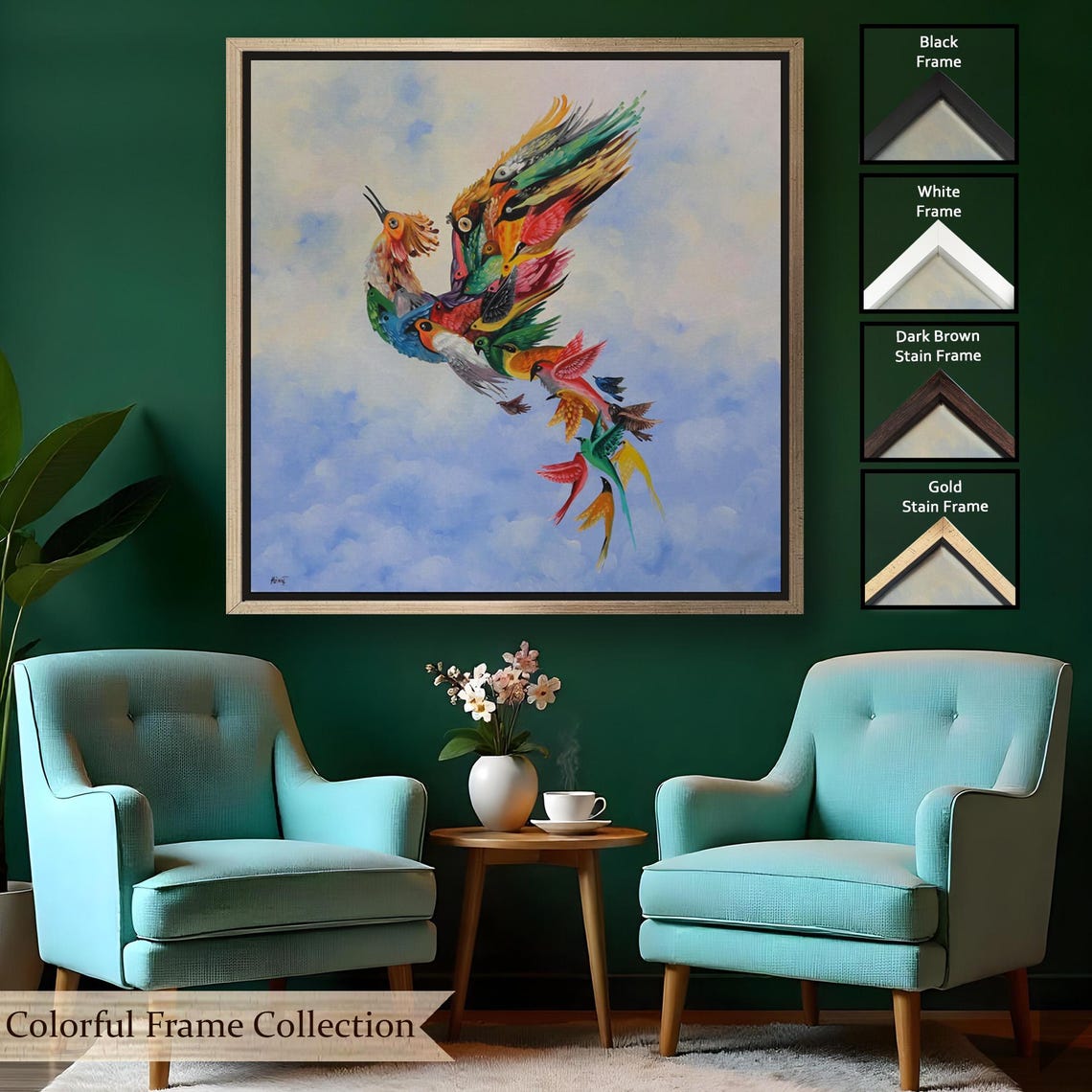 Colorful Phoenix Bird Multicolor Feather Sky Abstract Art Poster - Image 2