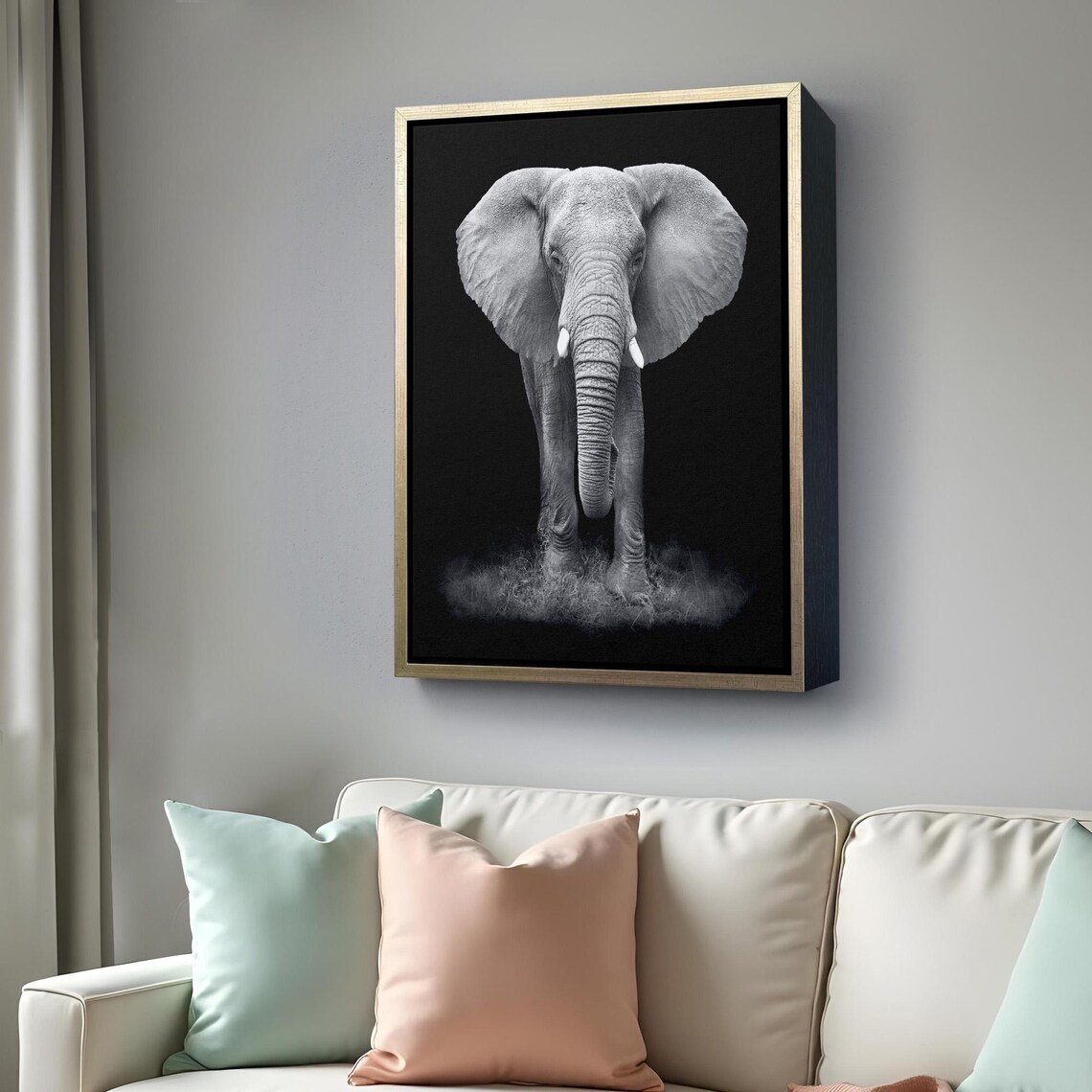 African Elephant Black and White Front Portrait Dramatic Wildlife Wall Poster - Image 4