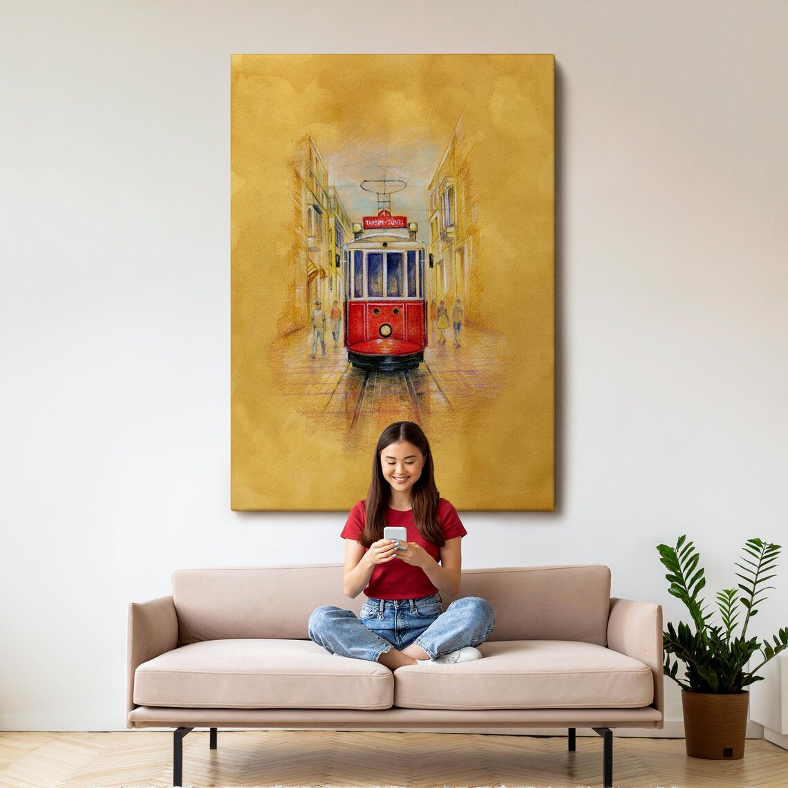 Istanbul Red Historic Tram Taksim Tunel Golden Street Art Poster - Image 3