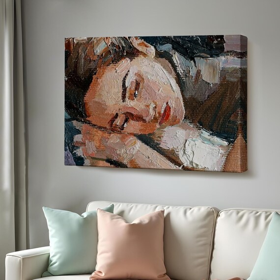 Sleeping Woman Impasto Oil Portrait Dreamy Textured Art Painting Wall Poster