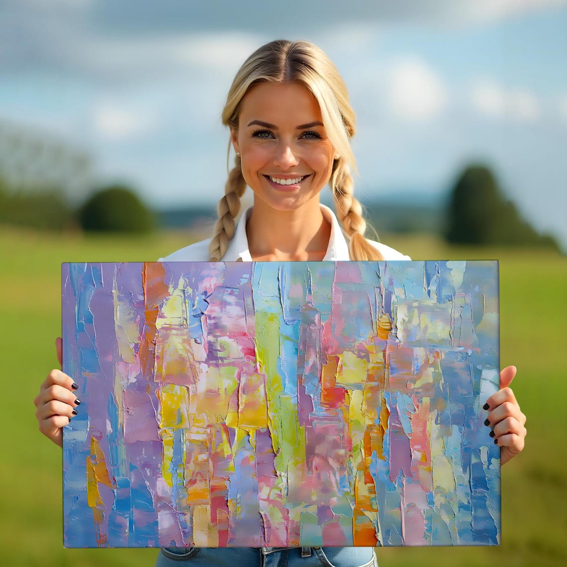 Pastel Abstract Impasto Texture Lavender Blue Yellow Modern Art Print - Image 5