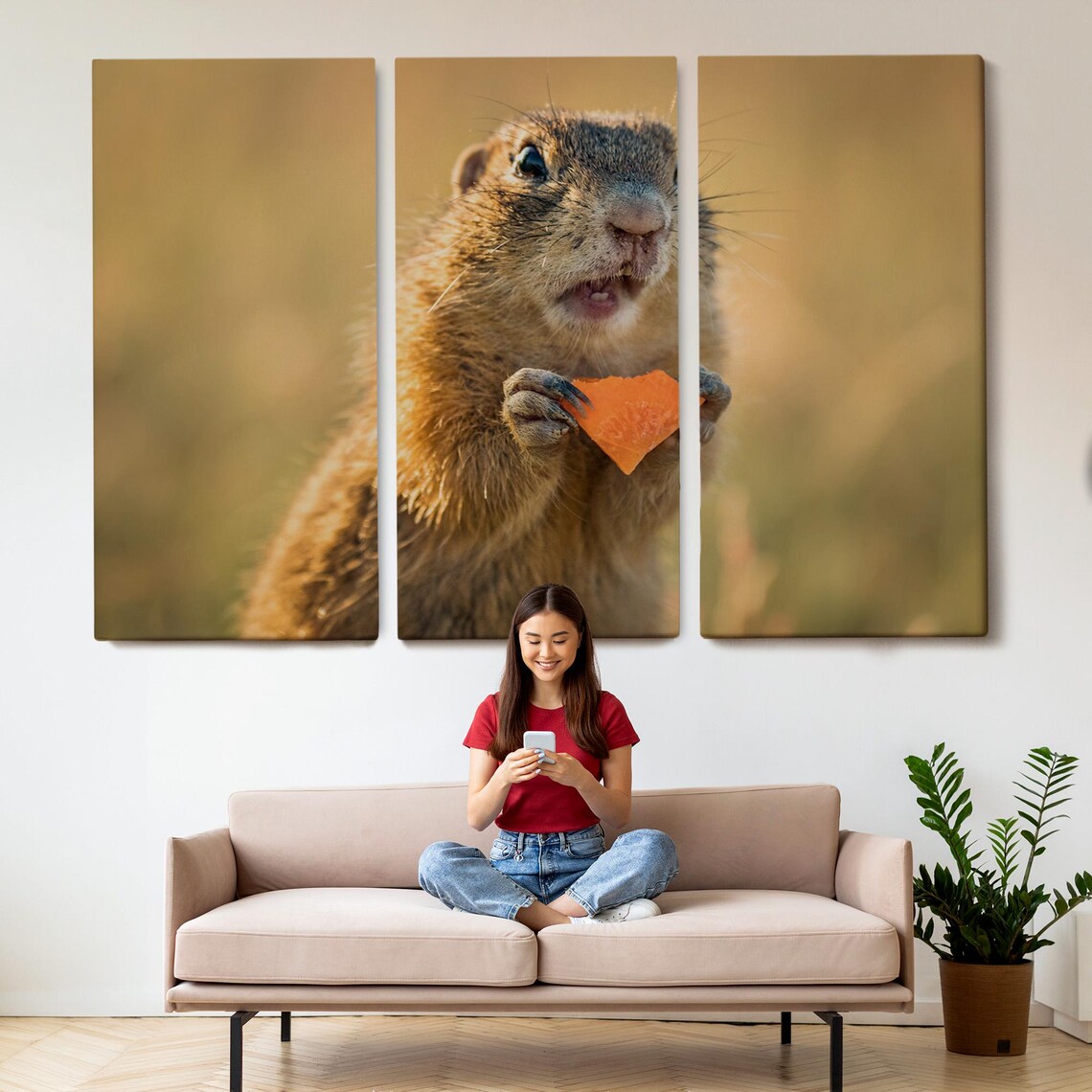 Cute Squirrel Eating Carrot Funny Wildlife Close Up Photo Wall Art - Image 2
