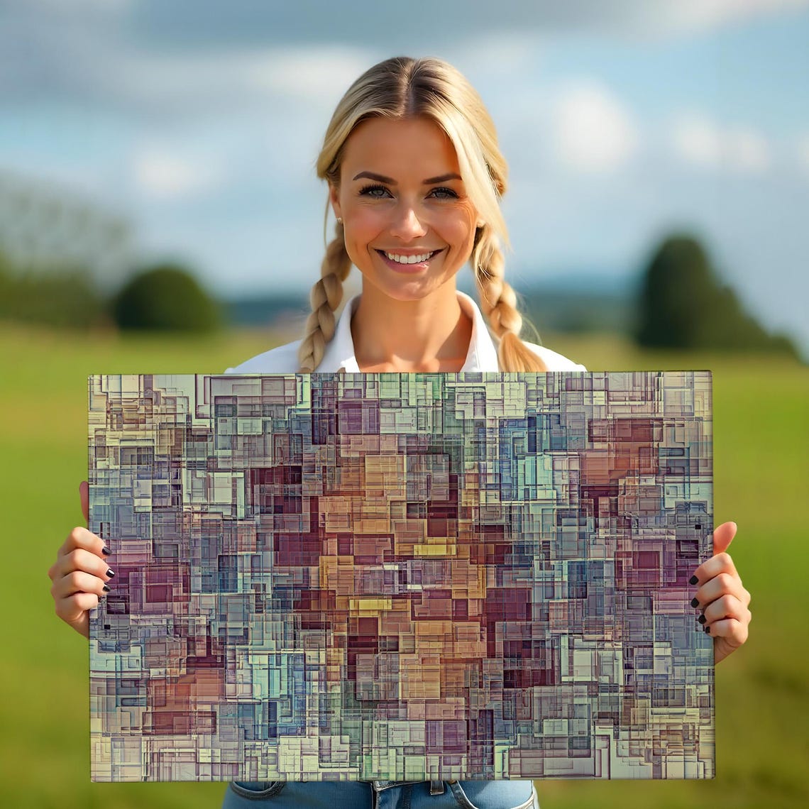 Geometric Mosaic Abstract Rectangles Muted Color Modern Wall Art - Image 5