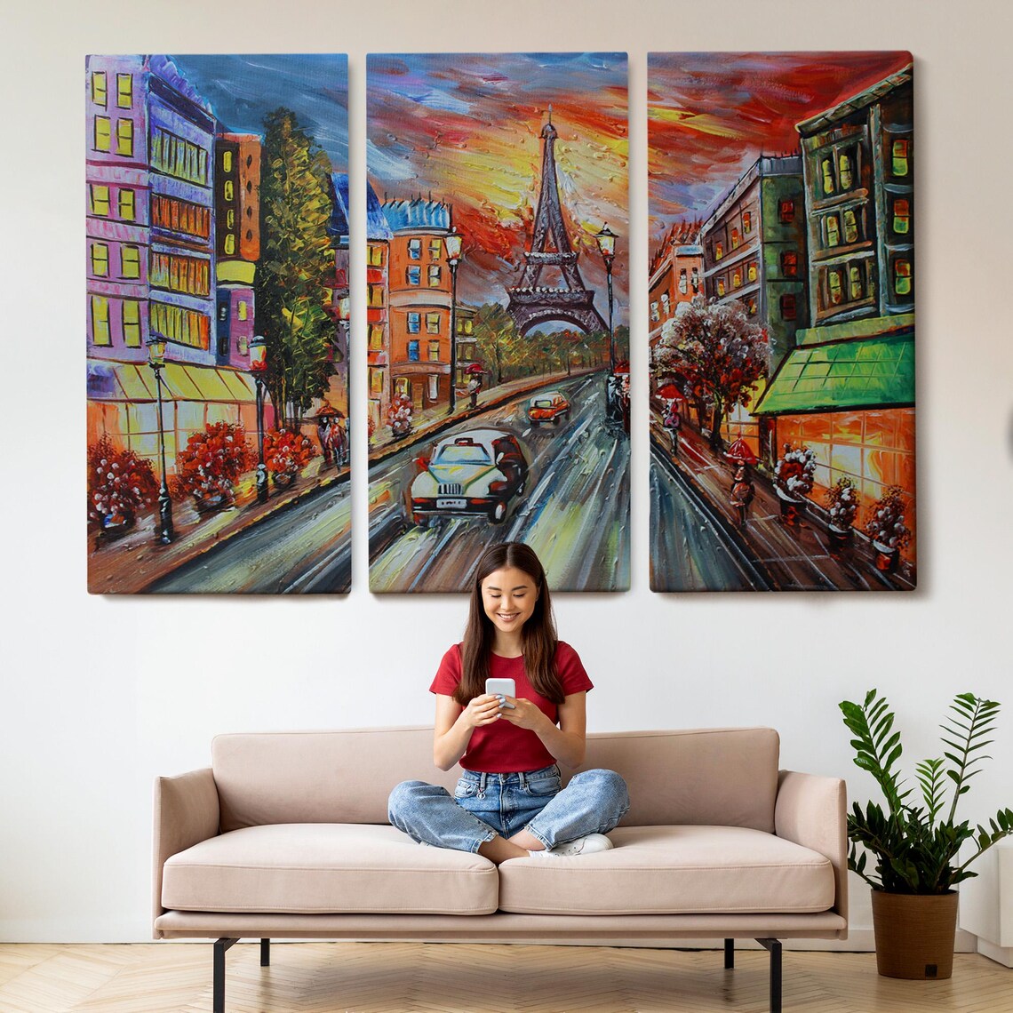 Eiffel Tower Night Street City Lights Colorful Paris View Poster - Image 2