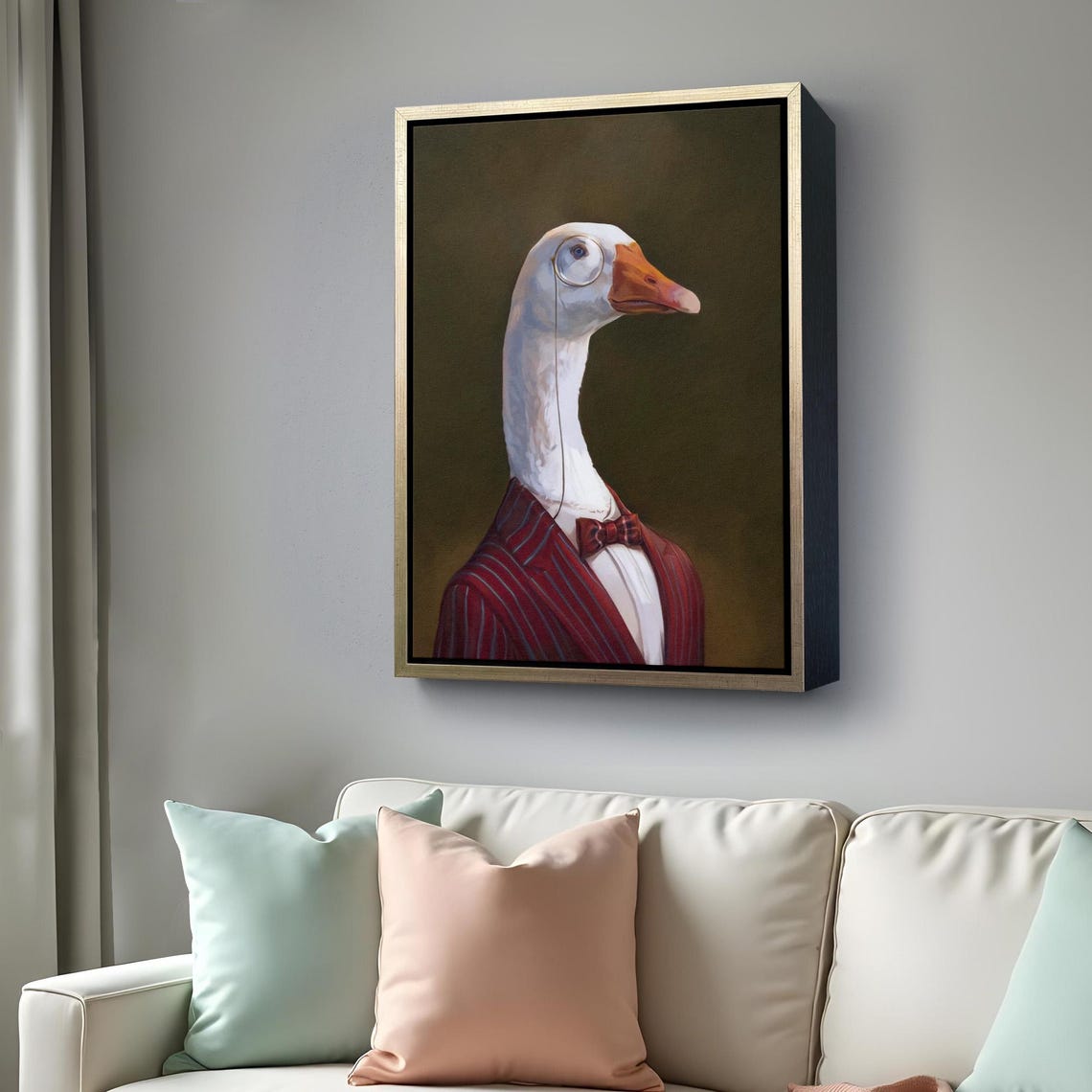 Goose In Pinstripe Suit Bow Tie Monocle Quirky Portrait Animal Poster - Image 4