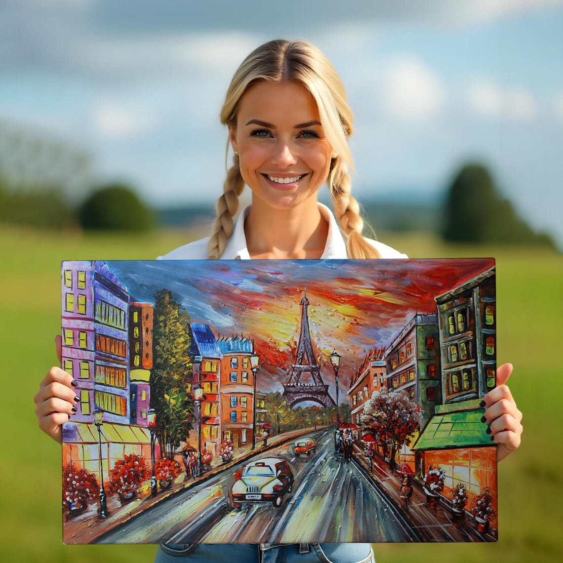 Eiffel Tower Night Street City Lights Colorful Paris View Poster - Image 5
