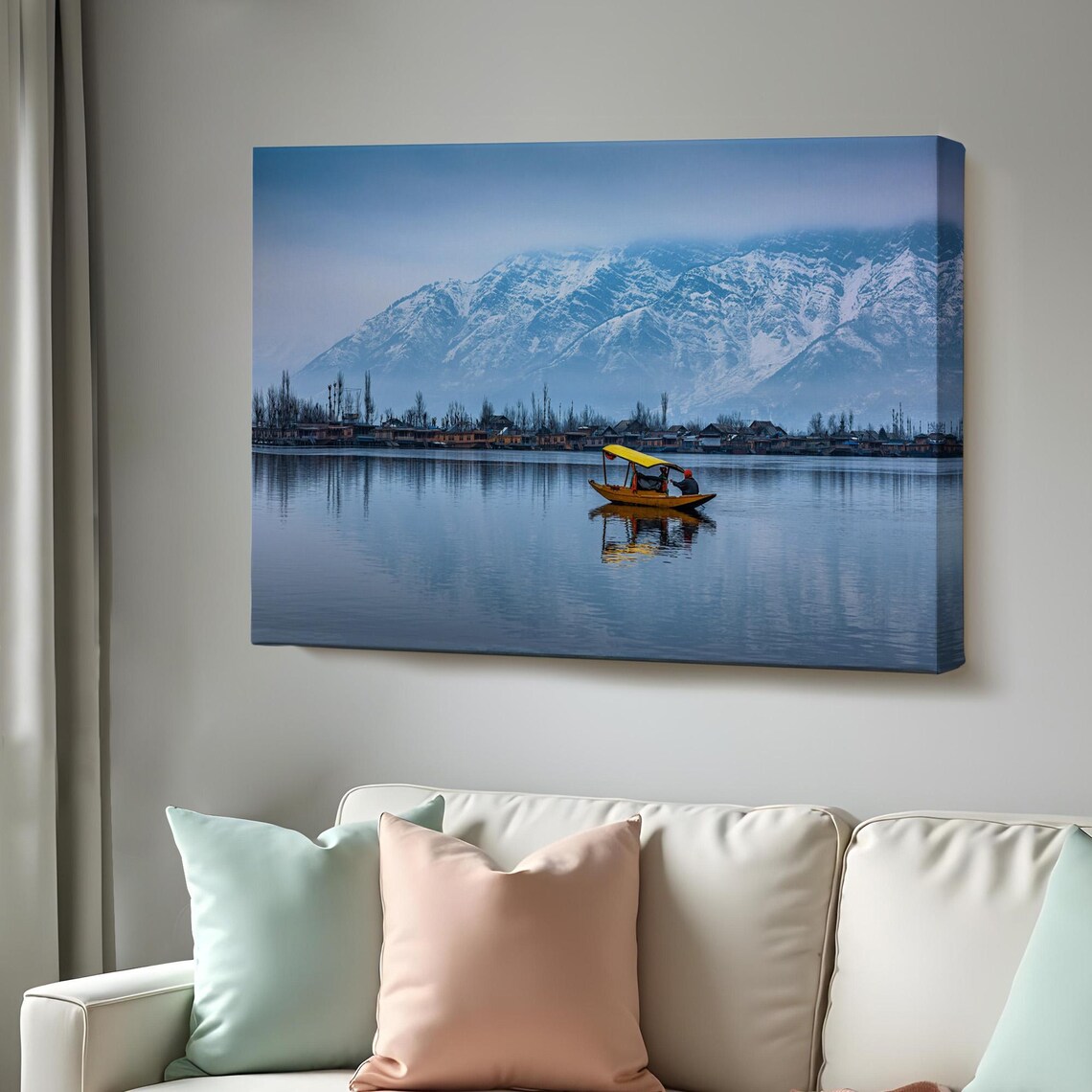 Dal Lake Srinagar Winter Shikara Boat Snowy Mountain India Poster