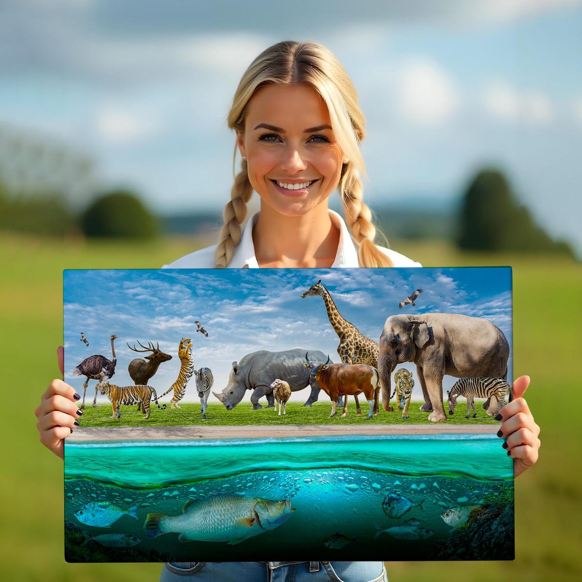 Wildlife Animals Kingdom Elephant Giraffe Zebra Fish Collage Poster - Image 5