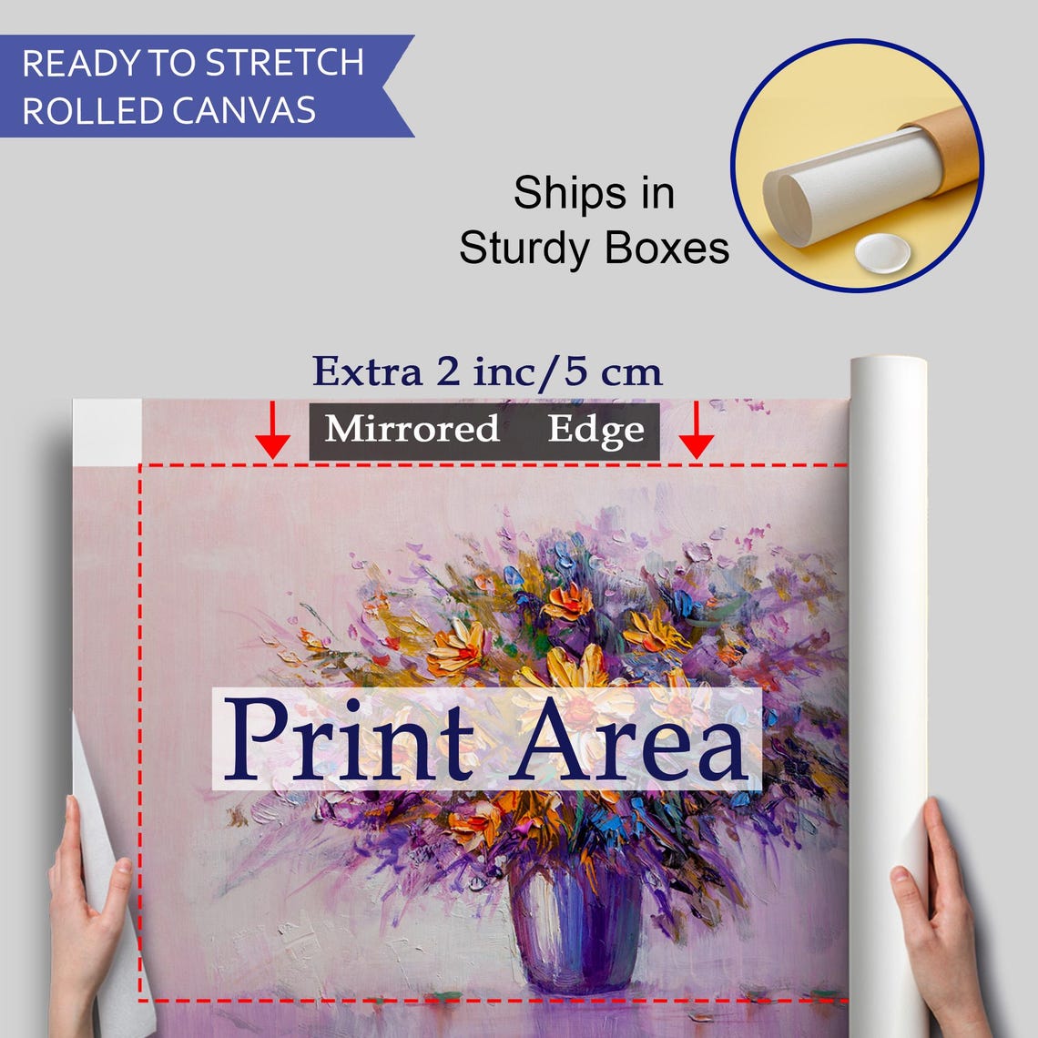 Colorful Wildflowers Blue Vase Purple Background Oil Painting Wall Art - Image 4
