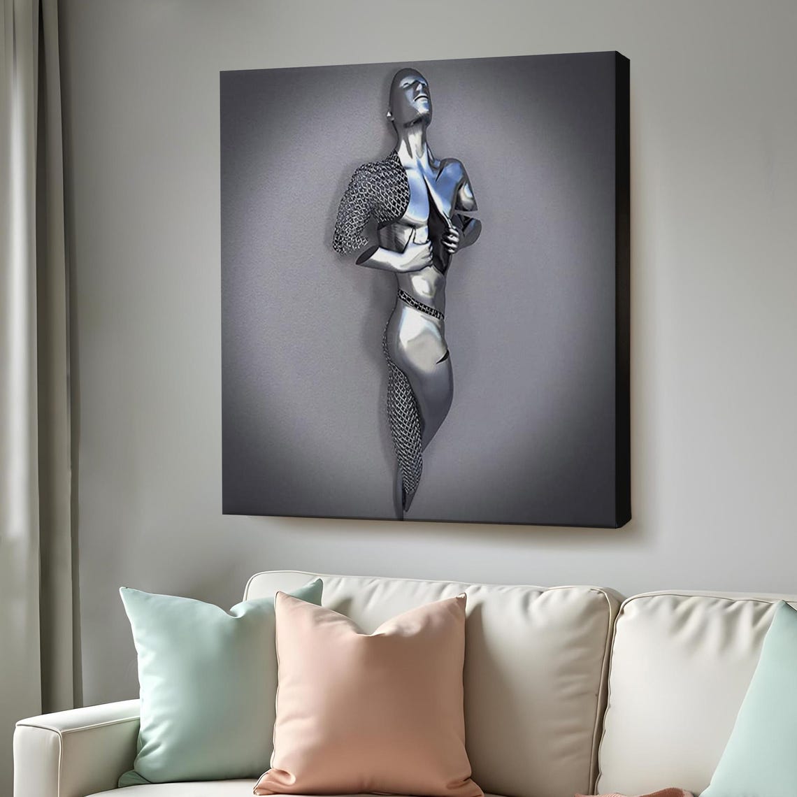 Chrome Silver Human Figure 3D Metallic Modern Sculpture Art Poster