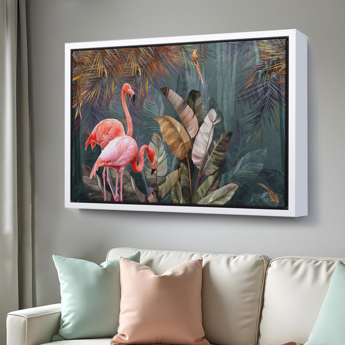 Pink Flamingos Tropical Jungle Palm Leaves Exotic Nature Wall Poster - Image 3