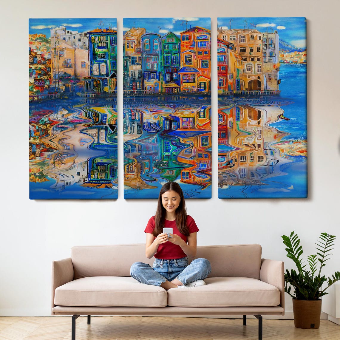Amsterdam Canal Colorful Houses Water Reflection Netherlands Poster - Image 2