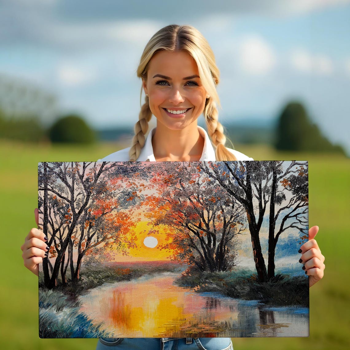 Winter River Sunset Snowy Trees Golden Reflection Nature Poster - Image 5