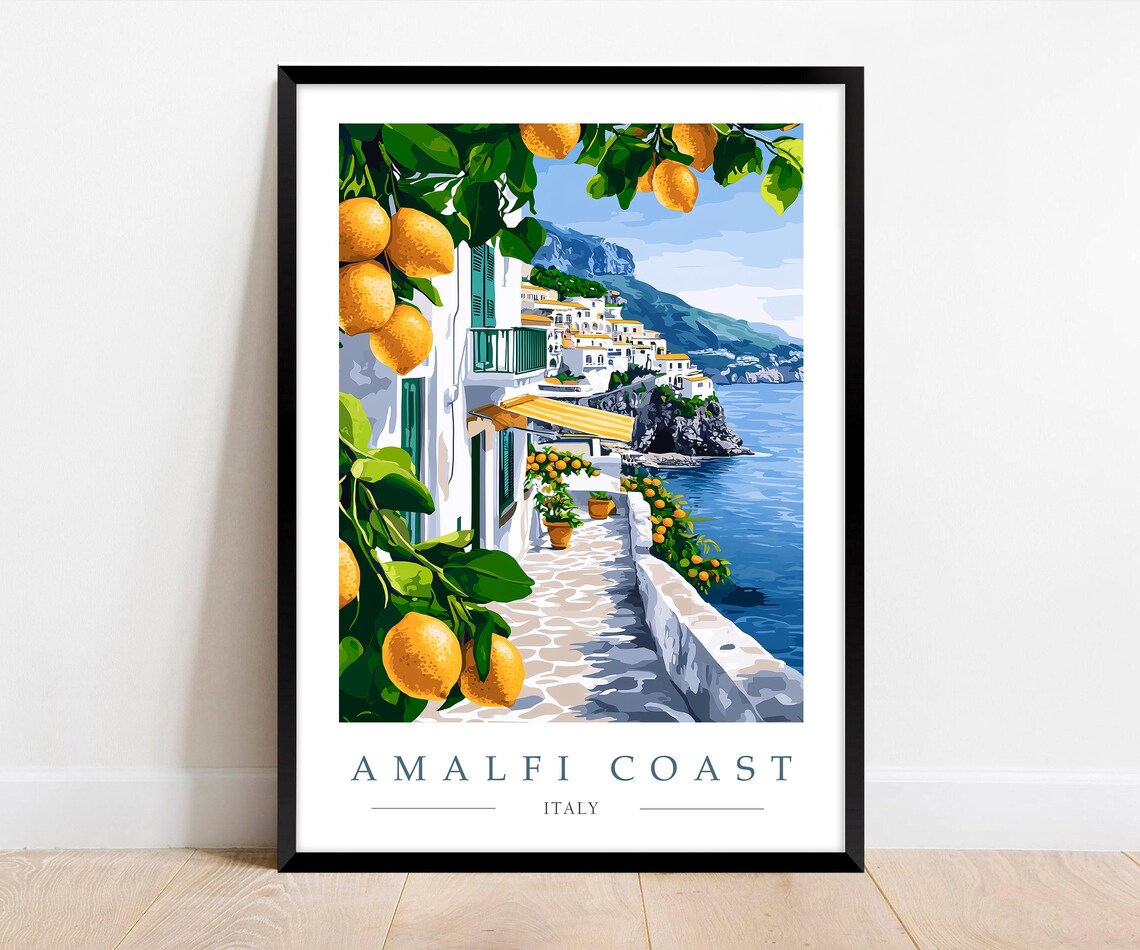 Amalfi Coast Travel Poster, Italian Mediterranean Art