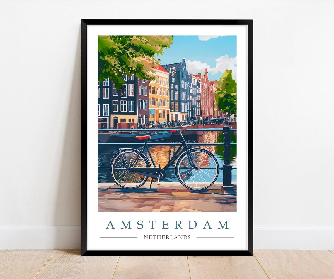 Amsterdam Netherlands Bicycle Resting on a Canal Bridge Poster