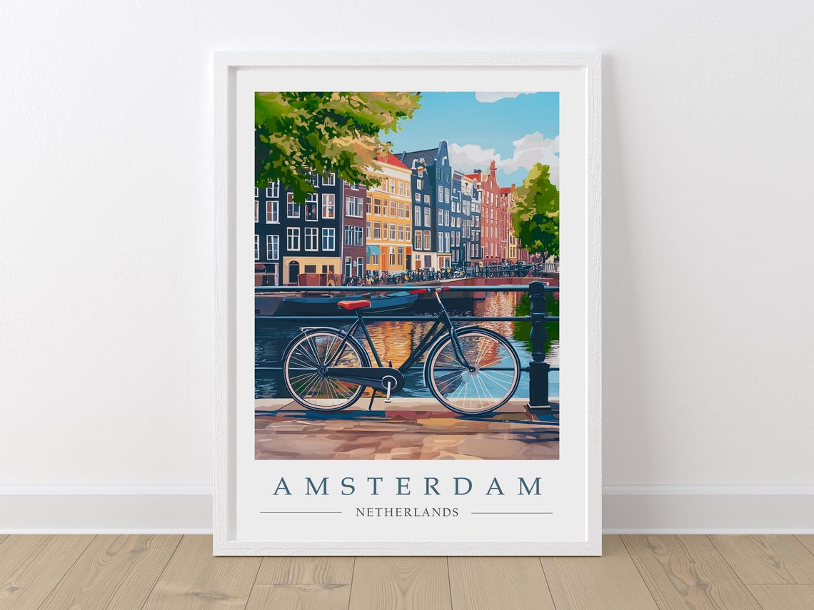 Amsterdam Netherlands Bicycle Resting on a Canal Bridge Poster - Image 2