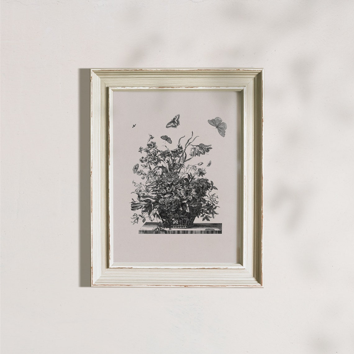 Black and White Flower Basket Botanical Engraving Vintage Poster - Image 7
