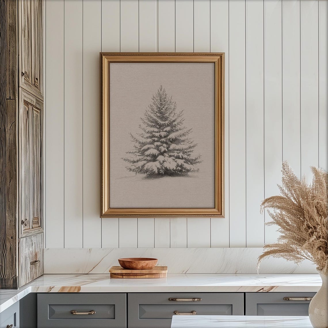 Snow Covered Pine Tree Pencil Sketch Minimal Winter Drawing Poster - Image 7