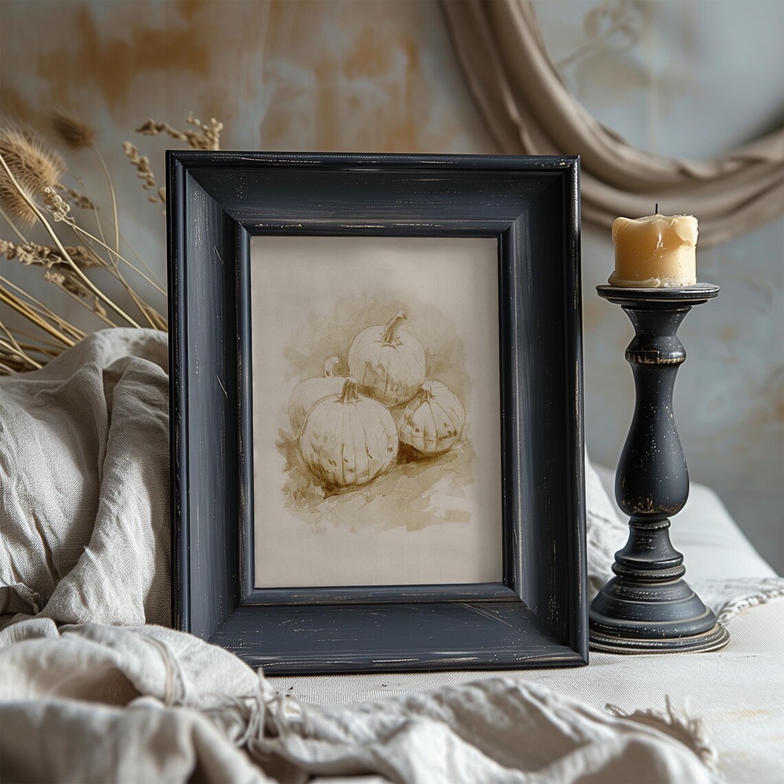 Pumpkins Sepia Sketch Fall Harvest Botanical Illustration Vintage Art Poster - Image 6
