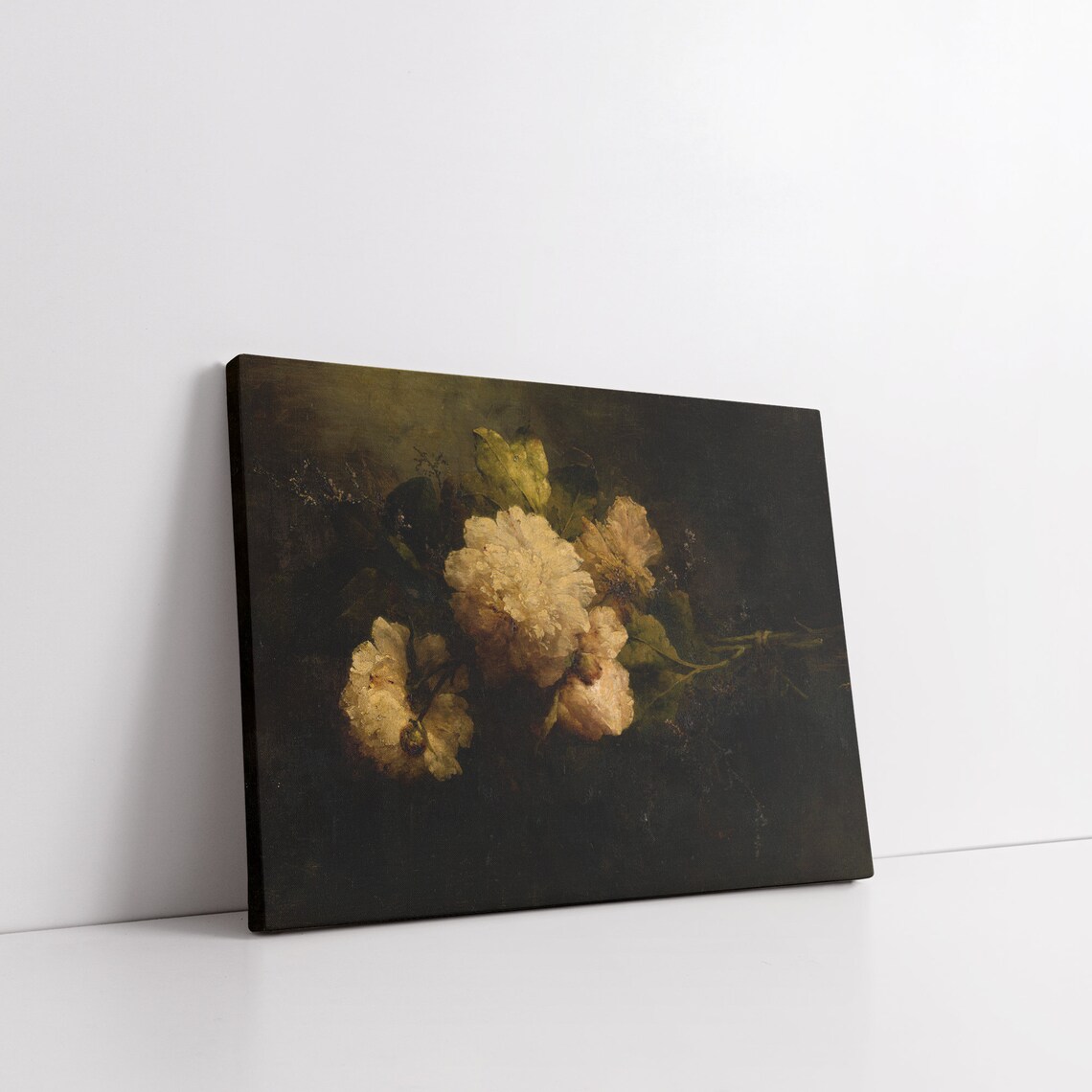 Dark Antique Peony Still Life Moody Floral Oil Painting Print - Image 4