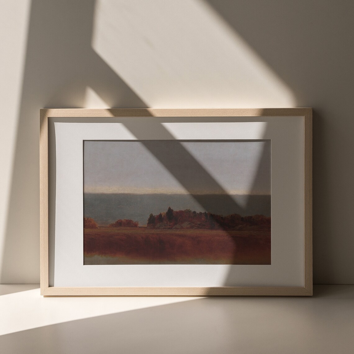 Rust Red Autumn Meadow Dusk Treeline Vintage Rustic Landscape Painting Poster - Image 5