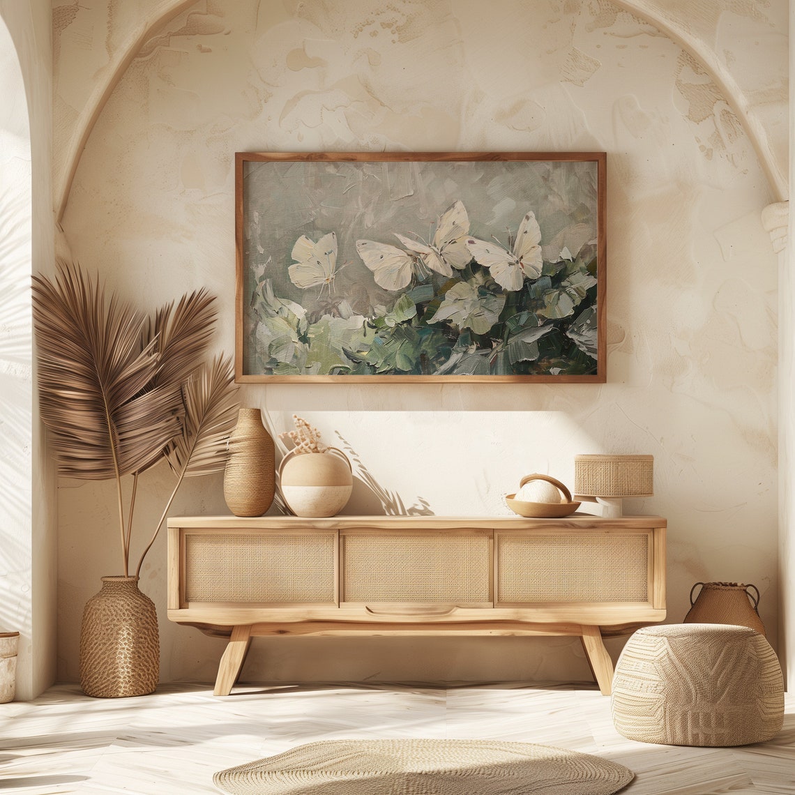 White Butterflies Over Green Foliage Soft Painterly Art Poster - Image 5
