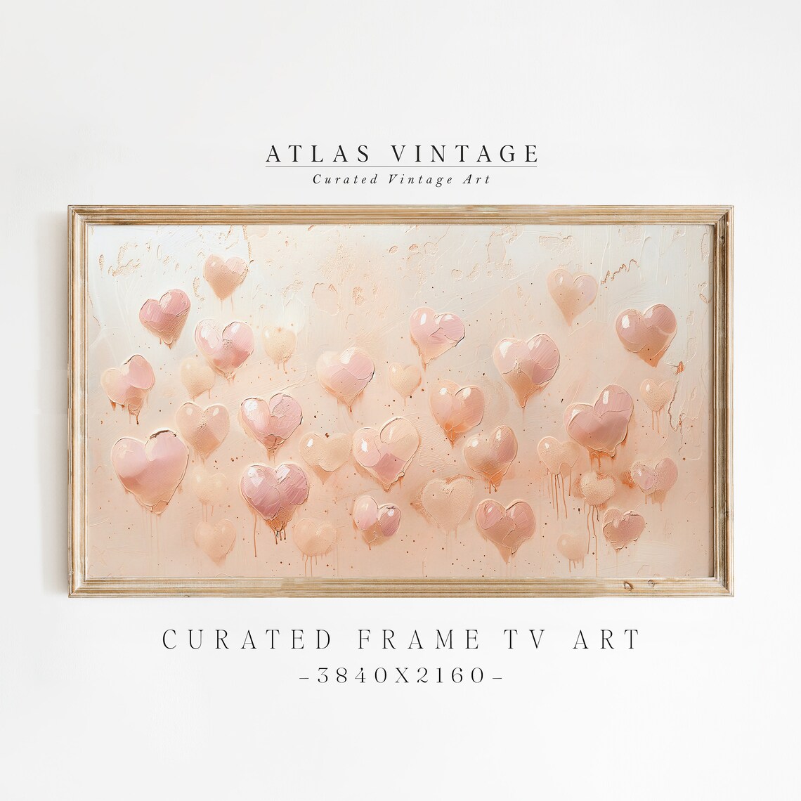 Pink and Cream Hearts Impasto Valentine Day Oil Painting Poster