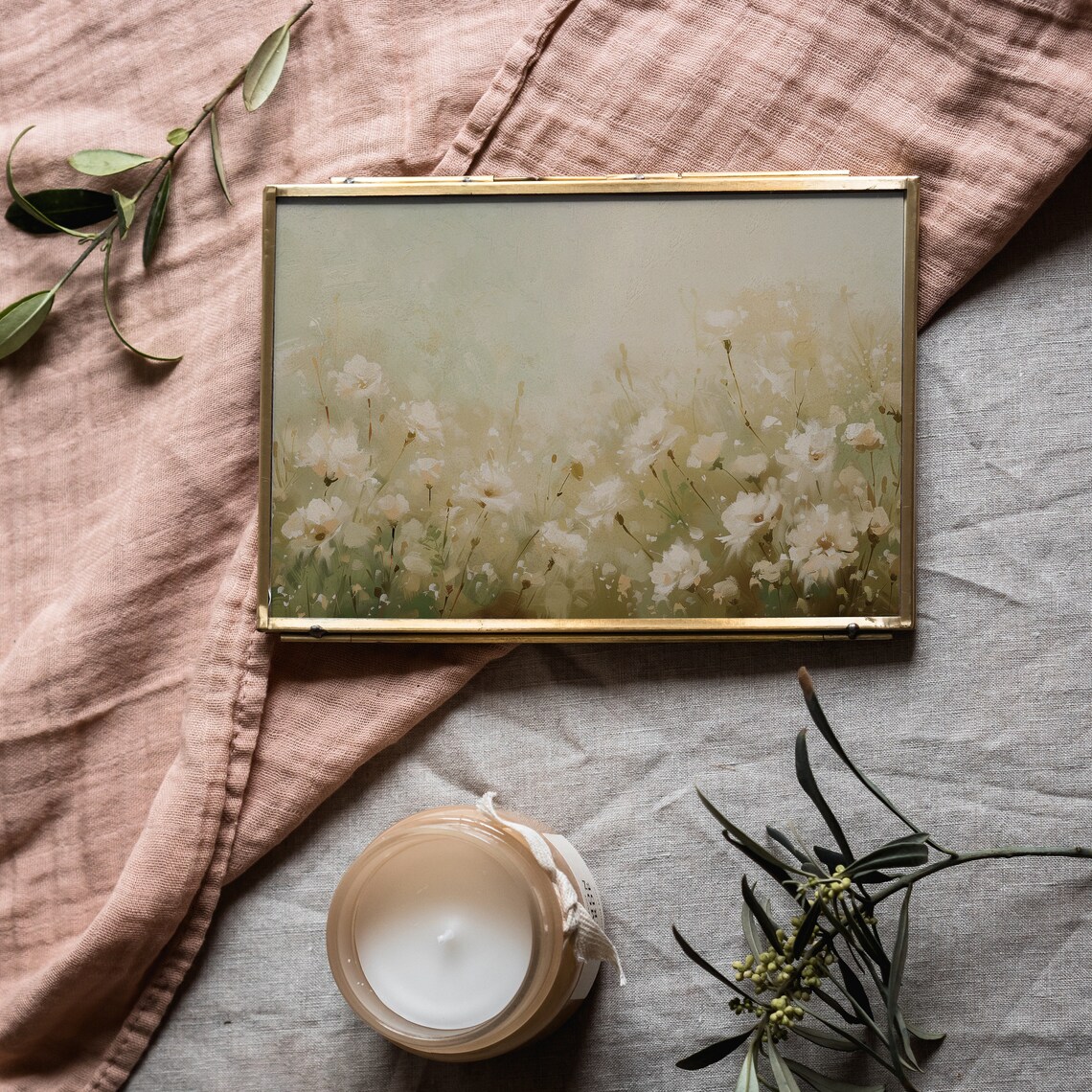 White Wildflowers Field in Soft Neutral Tones Vintage Floral Poster - Image 5
