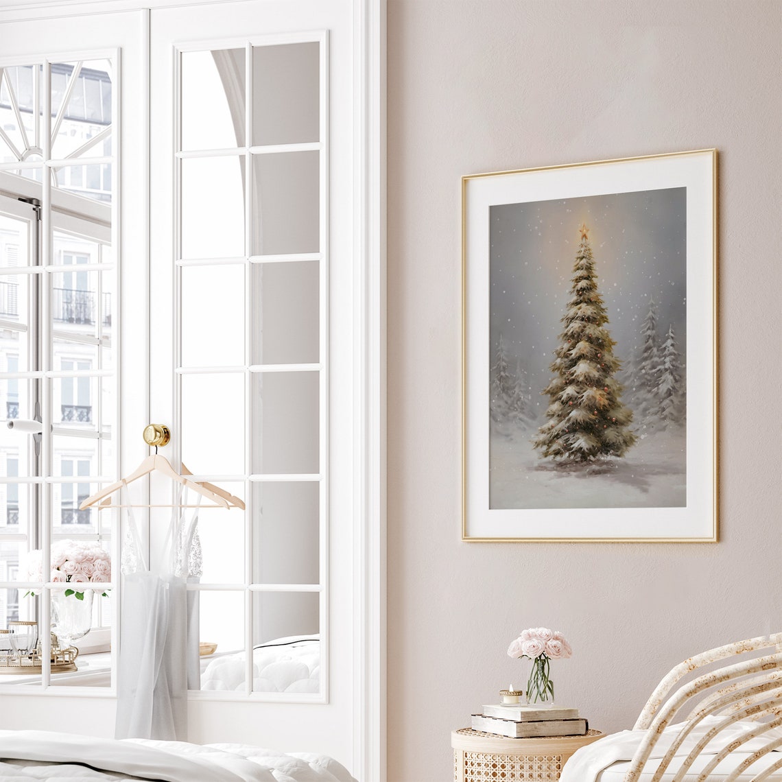 Snowy Christmas Tree Star Topper Falling Snow Winter Farmhouse Poster - Image 6