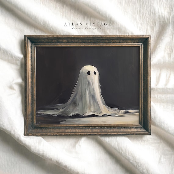 Cute Little Ghost Vintage Style Spooky Halloween Oil Painting Poster
