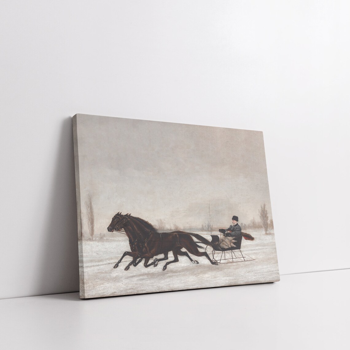 Horse Drawn Sleigh Ride in a Snowy Winter Landscape Vintage Poster - Image 6