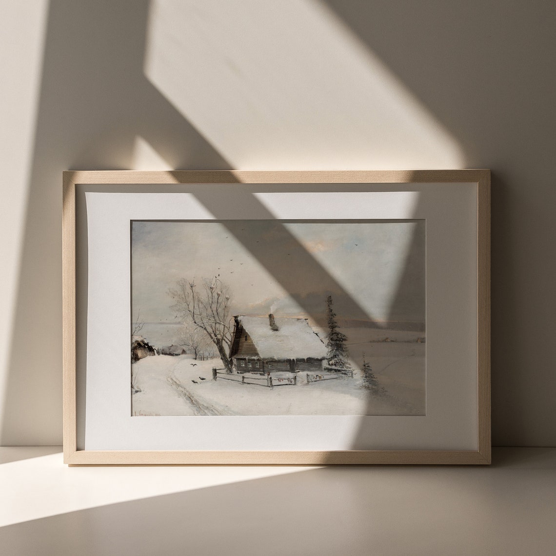 Snow Covered Cottage Vintage Winter Oil Painting Rustic Poster - Image 6