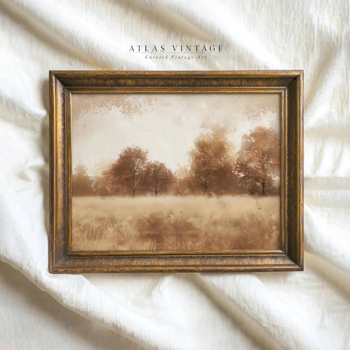 Sepia Autumn Field With Golden Trees Vintage Moody Fall Landscape Poster